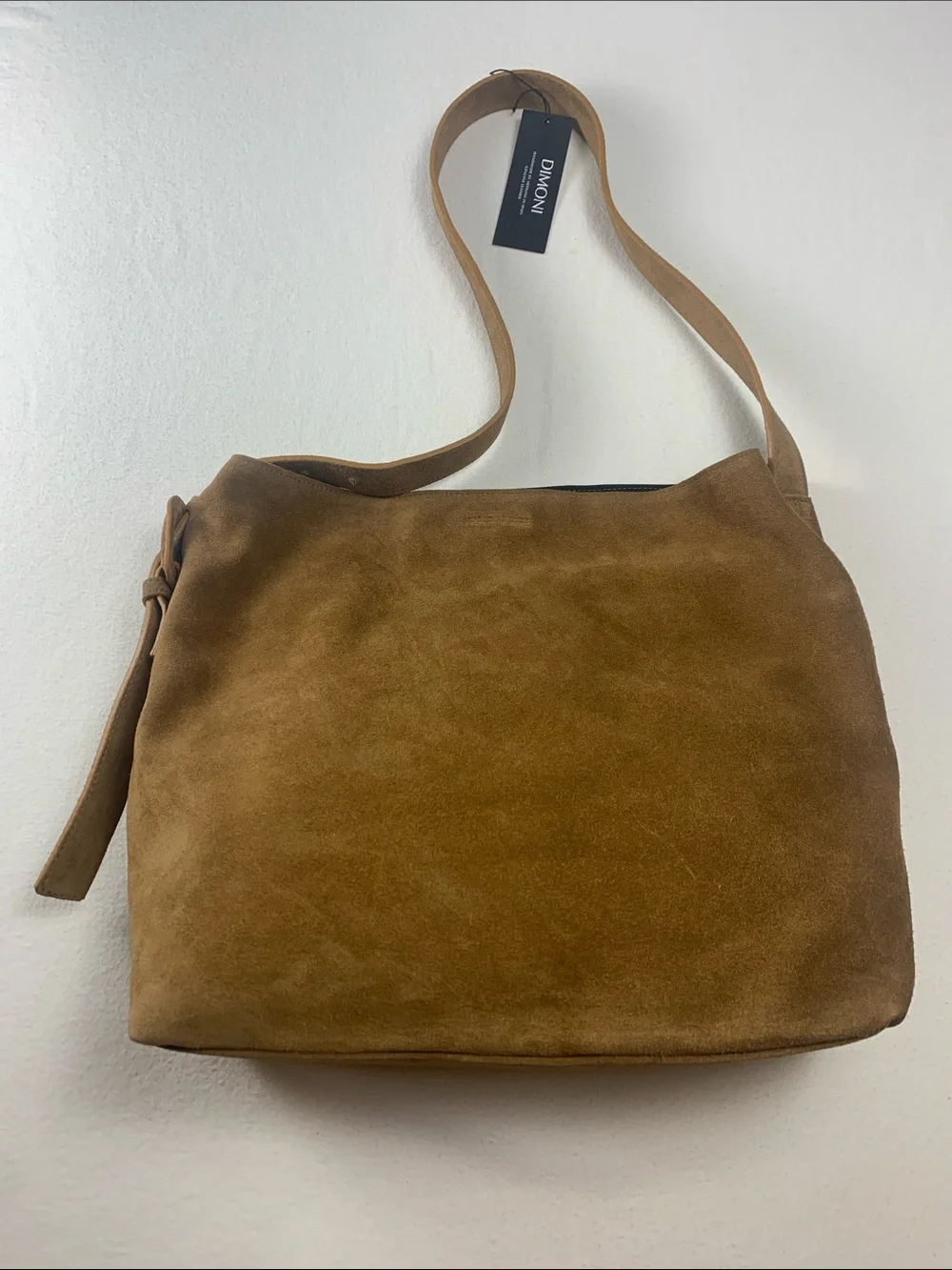 Dimoni Made in Spain Suede Hobo Shoulder Bag Tobacco Brown Adjustable Strap